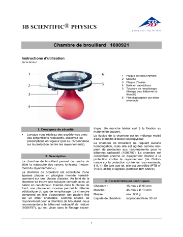 3B SCIENTIFIC 1000921 [U8483220] Cloud Chamber  Manuel du propriétaire | Fixfr