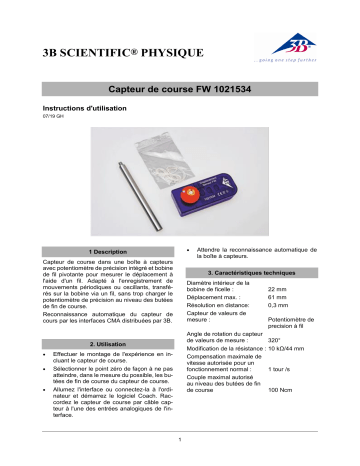 3B SCIENTIFIC 1021534 [U8557870] Displacement Sensor FW  Manuel du propriétaire | Fixfr