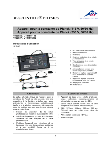 3B SCIENTIFIC 1000537 [U10700-230] Planck’s Constant Apparatus  Manuel du propriétaire | Fixfr