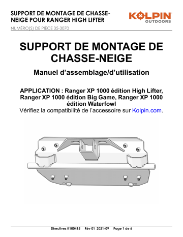 Kolpin 35-3070 Front-Connect - Ranger HighLifter Manuel du propriétaire | Fixfr