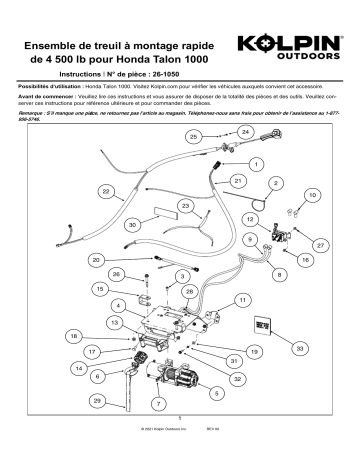 Kolpin 26-1050 Honda Talon 1000 Quick-Mount Winch 4500lb Synthetic Rope Manuel du propriétaire | Fixfr