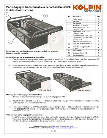 Kolpin 53350 ATV Rear Convertible Drop Basket Rack Manuel du propriétaire | Fixfr