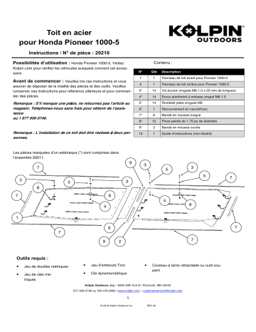 Kolpin 29210 Honda® Pioneer® 1000 Crew Steel Roof Manuel du propriétaire | Fixfr