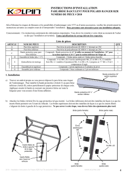 Kolpin 2010 UTV Windshield - Full-Tilt - Polaris RZR Manuel du propriétaire