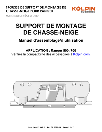 Kolpin 35-3060 Front-Connect - Polaris Ranger 2009 & older Manuel du propriétaire | Fixfr