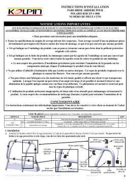 Kolpin 2753 UTV Windshield - Rear Panel - Polaris RZR XP 4 1000 Manuel du propriétaire