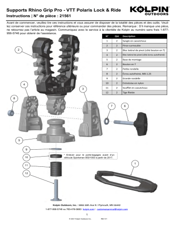 Kolpin 21561 Rhino Grip® Pro - Polaris Lock & Ride® Sportsman and RZR Manuel du propriétaire | Fixfr