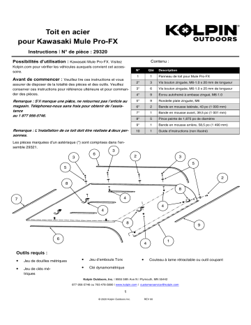 Kolpin 29320 Kawasaki® Mule Pro-FX/DX Steel Roof Manuel du propriétaire | Fixfr