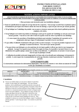 Kolpin 2629 UTV Windshield - Full-Fixed - Polaris Ranger (Profile Tubing) Manuel du propriétaire