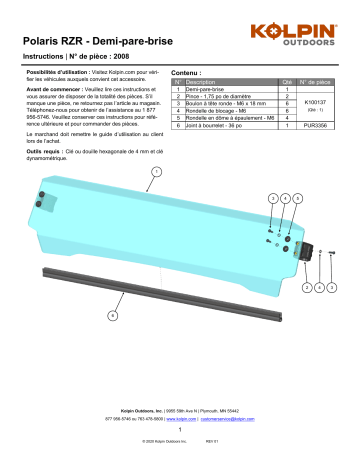 Kolpin 2008 UTV Windshield - Half-Fixed - Polaris RZR Manuel du propriétaire | Fixfr