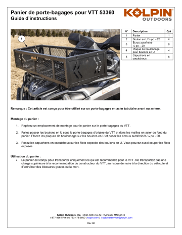 Kolpin 53360 ATV Rack - Gear Basket Manuel du propriétaire | Fixfr