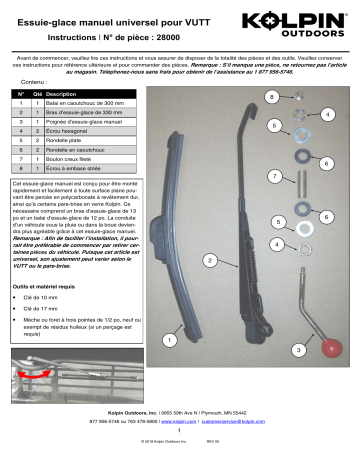 Kolpin 28000 Manual Wiper Blade Manuel du propriétaire | Fixfr