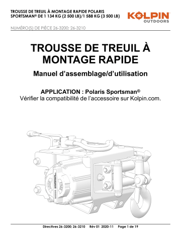 26-3200 | Kolpin 26-3210 Polaris Sportsman Quick-Mount Winch 3500 lb Synthetic Rope Manuel du propriétaire | Fixfr