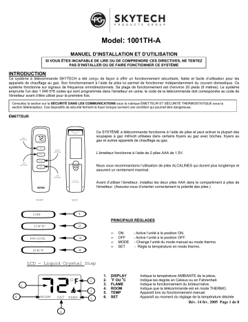 3003P | SkyTech 1001TH-A Thermostat Remote Control Mode d'emploi | Fixfr