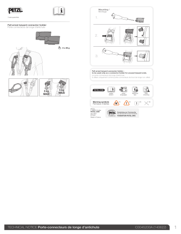 Petzl Lanyard connector holder Harness Manuel utilisateur | Fixfr