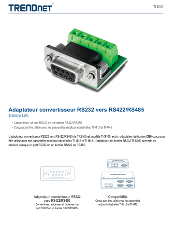 Trendnet TI-S100 RS232 to RS422/RS485 Converter Adapter Fiche technique | Fixfr