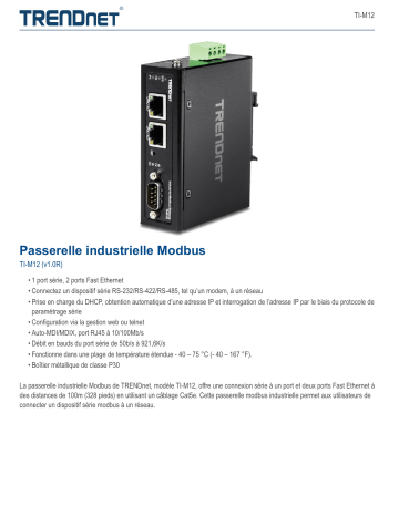 Trendnet TI-M12 Industrial Modbus Gateway Fiche technique | Fixfr