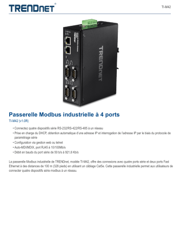 Trendnet TI-M42 4-Port Industrial Modbus Gateway Fiche technique | Fixfr