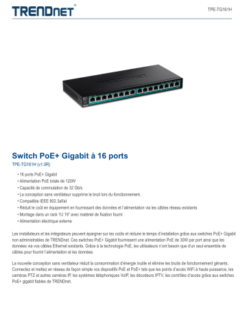 Trendnet TPE-TG161H 16-Port Gigabit PoE+ Switch Fiche technique | Fixfr
