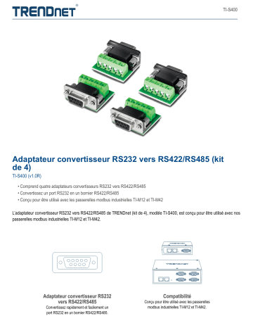 Trendnet TI-S400 RS232 to RS422/RS485 Converter Adapter (4-Pack) Fiche technique | Fixfr