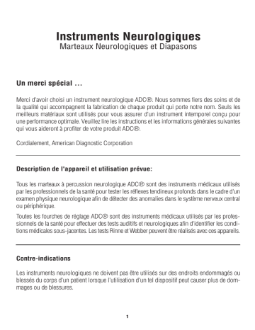 Queen Square | Tuning Fork | Babinski | Taylor | Buck | ADC Neuro Set Neurological Hammer Set Mode d'emploi | Fixfr