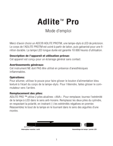 ADC Adlite Pro™ Reusable LED Penlight Mode d'emploi | Fixfr