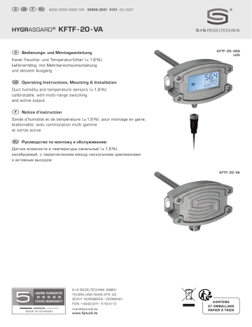 S+S Regeltechnik HYGRASGARD® KFTF-20-U VAQ Duct humidity and temperature sensors Mode d'emploi | Fixfr