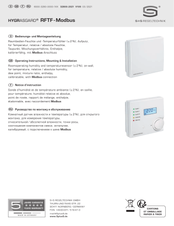 S+S Regeltechnik HYGRASGARD® RFTF-Modbus Room humidity and temperature sensor Mode d'emploi | Fixfr