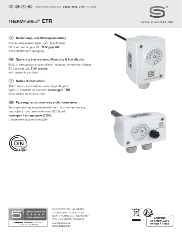 S+S Regeltechnik THERMASREG® ETR-1 MS/150 Screw-in temperature controller Mode d'emploi | Fixfr