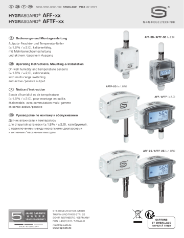 S+S Regeltechnik HYGRASGARD® AFF-SD-U On-wall humidity sensor / outdoor humidity sensor Mode d'emploi | Fixfr