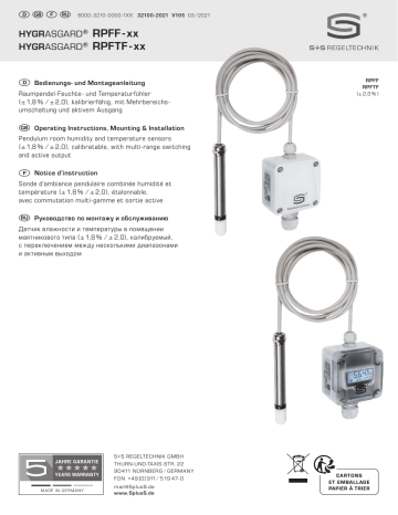 S+S Regeltechnik HYGRASGARD® RPFF-SD-I Pendulum room humidity sensor Mode d'emploi | Fixfr