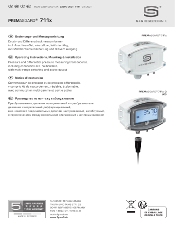 S+S Regeltechnik PREMASGARD 7111-U Pressure and differential pressure measuring transducer Mode d'emploi | Fixfr