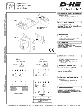 D+H TR 42-K Cut-off relay module Mode d'emploi | Fixfr