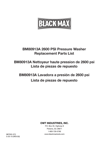 Black Max bm80913 2600 PSI Pressure Washer Manuel du propriétaire | Fixfr