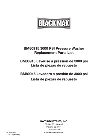 Black Max bm80915 3000 PSI Pressure Washer Manuel du propriétaire | Fixfr