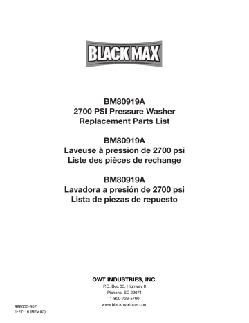 Black Max bm80919a 2700 PSI Pressure Washer Manuel du propriétaire | Fixfr
