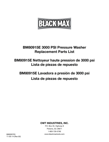 Black Max bm80915e 3000 PSI Pressure Washer Manuel du propriétaire | Fixfr