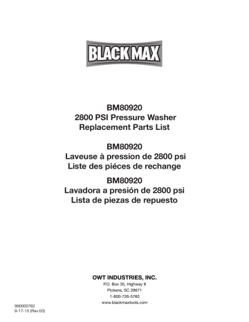 Black Max bm80920 2800 PSI Pressure Washer Manuel du propriétaire | Fixfr