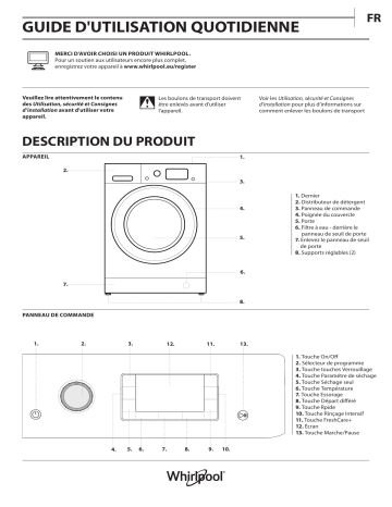 Whirlpool FFWDD 1074269 BCV FR Washer dryer Manuel utilisateur | Fixfr