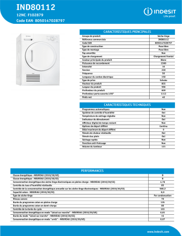 Indesit IND80112 Dryer Manuel utilisateur | Fixfr