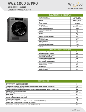 Whirlpool AWZ 10CD S/PRO Dryer Manuel utilisateur | Fixfr