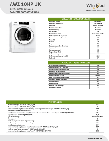 Whirlpool AWZ 10HP UK Dryer Manuel utilisateur | Fixfr
