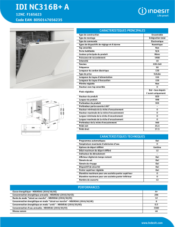 Indesit IDI NC316B+ A Dishwasher Manuel utilisateur | Fixfr