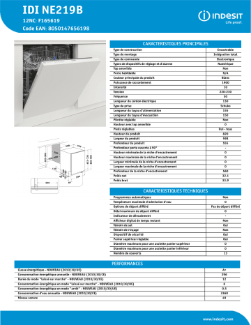 Indesit IDI NE219B Dishwasher Manuel utilisateur | Fixfr