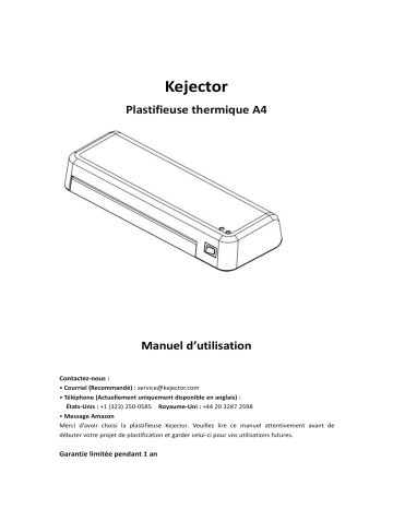 Kejector PLASTIFIEUSE Manuel utilisateur | Fixfr