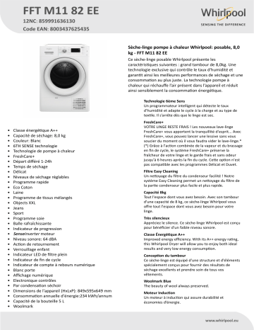 Whirlpool FFT M11 82 EE Dryer Manuel utilisateur | Fixfr