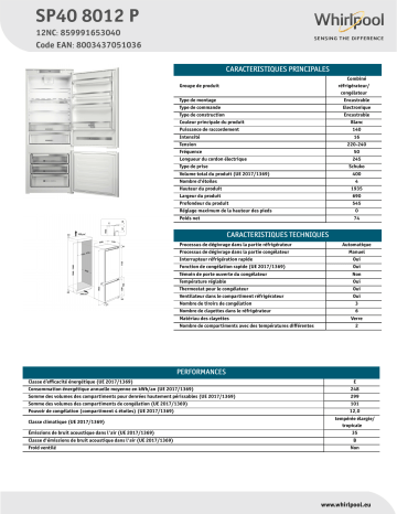 Whirlpool SP40 8012 P Fridge/freezer combination Manuel utilisateur | Fixfr