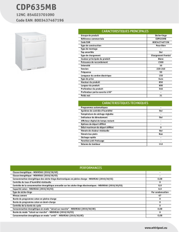 Proline CDP635MB Dryer Manuel utilisateur | Fixfr