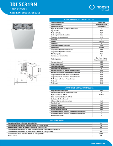 Indesit IDI SC319M Dishwasher Manuel utilisateur | Fixfr