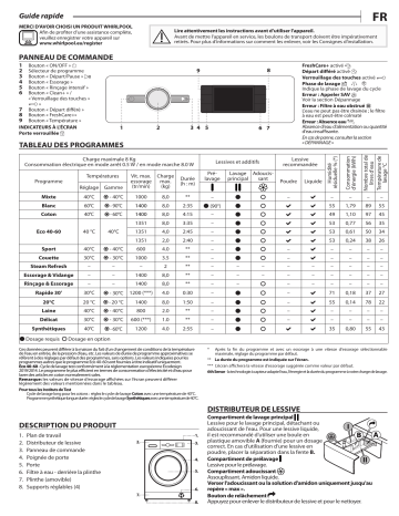 Whirlpool FFBBE 8458 WEV Washing machine Manuel utilisateur | Fixfr